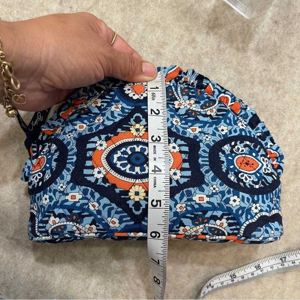 Vera Bradley Medium Ruffle Zip Dome Cosmetic Case  Marrakesh Blue Orange White